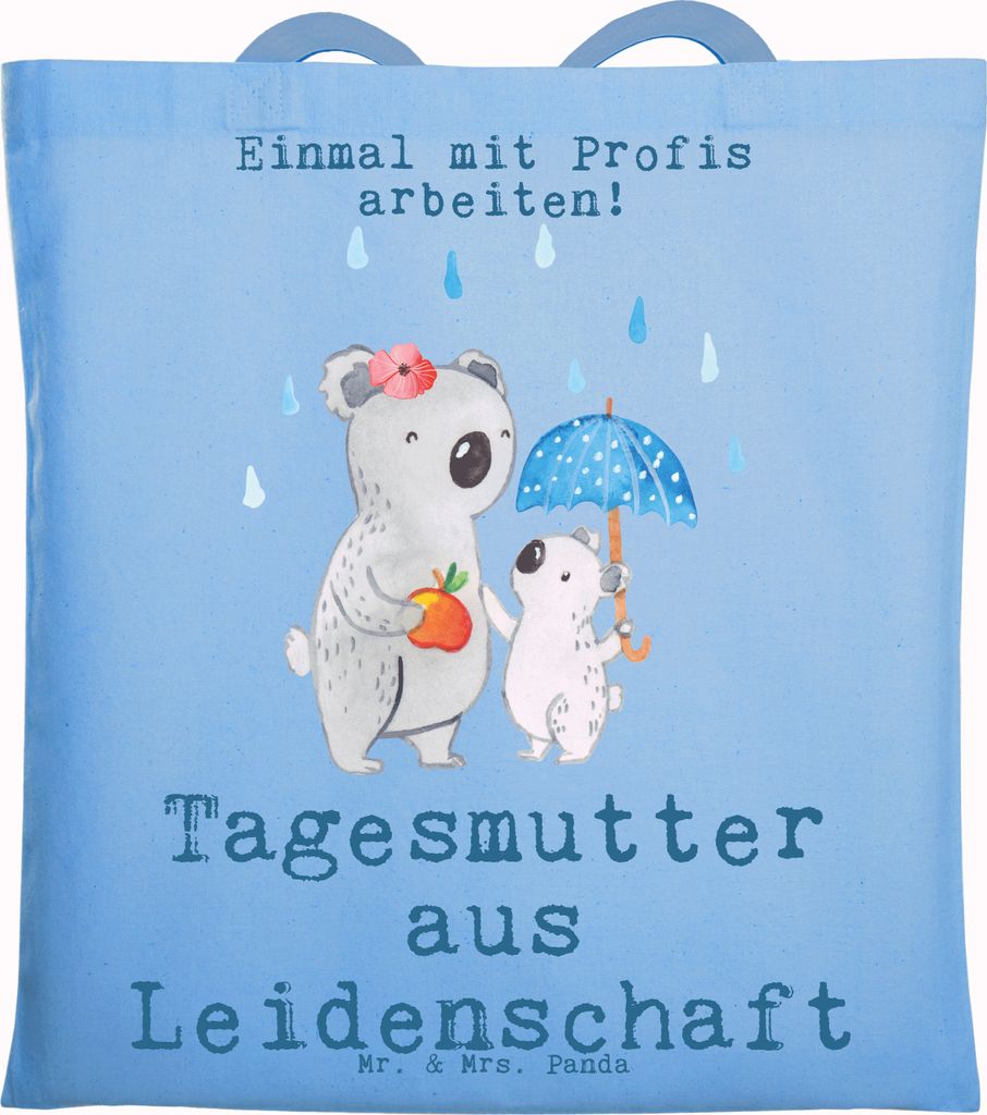 Mr. & Mrs. Panda Tote Bag Tagesmutter Leidenschaft - Sky Blue - Geschenk, Einkaufstasche, Schultasche, Tasche, Stoffbeutel, Laptoptasche