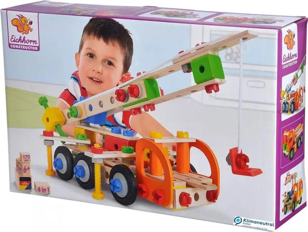 Jeu de construction bois 4 en 1 Eichhorn Constructor - 170 accessoires - 8
