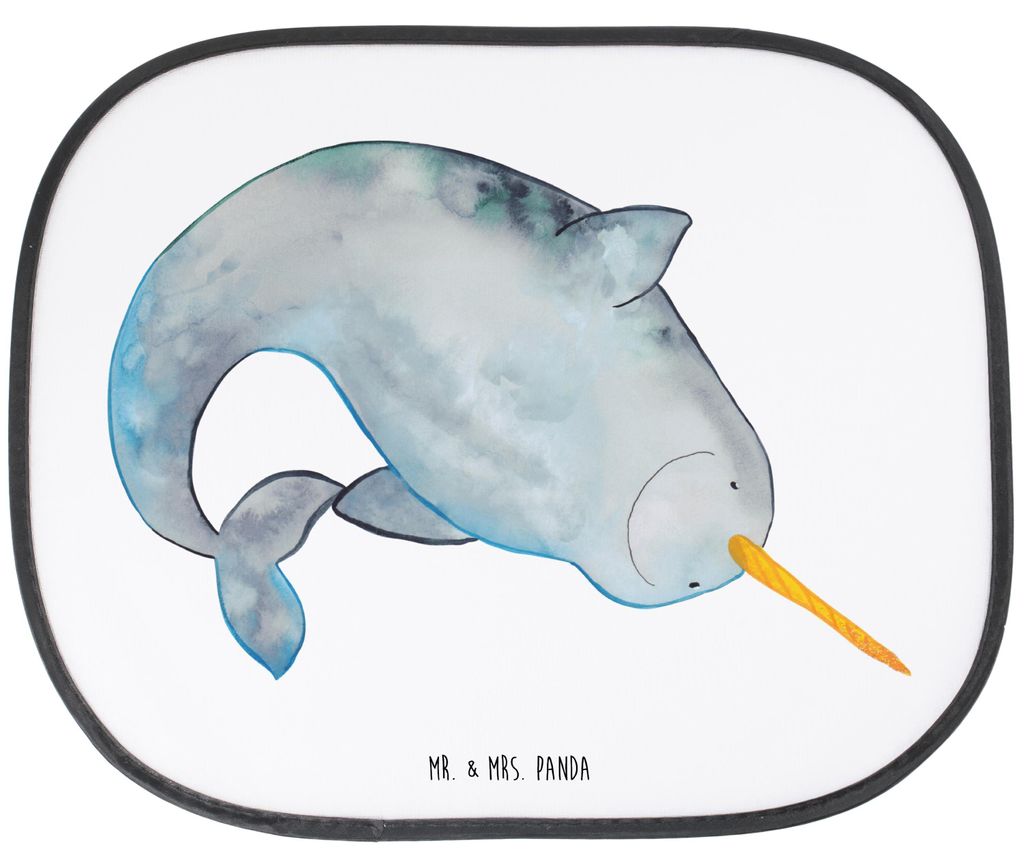 Mr. & Mrs. Panda Sonnenschutz Auto Narwal - Weiß - Geschenk, Meer, Sonnenblende, saugnapf, Seitenscheibe, Kinderzimmer, Aufräumen, Putzen, Hausfr...