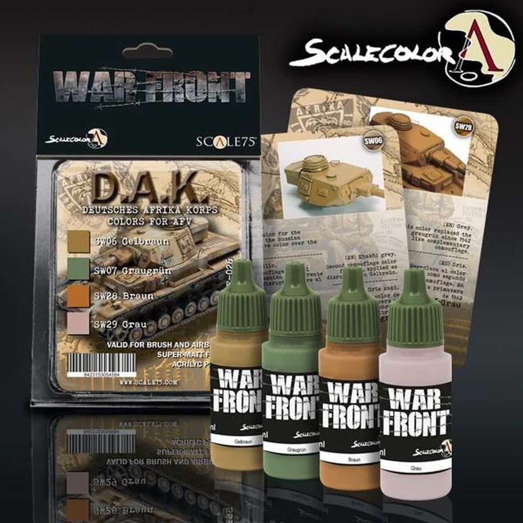 Modellbaufarben Set WarFront D.A.K. Serie für AFV-Modelle 4 Acrylfarben 17ml extrem matt
