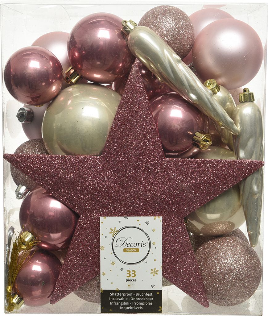 Weihnachtskugeln mit Christbaumstern Kunststoff 33er Set - Produktbild 