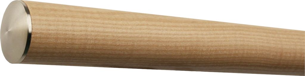 TIBU Esche Handlauf Holz Ø 42 mm Geländer 0,3m - 5m, Länge 1,0 m und Enden leicht gewölbte Edelstahlkappe ohne Halter