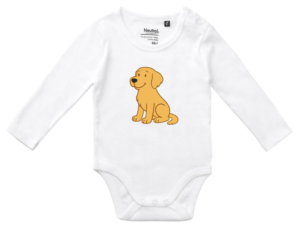 Huuraa Baby Body Golden Retriever Goldie Comic 62 White Baumwolle Fairtrade Langarmbody Geschenkidee