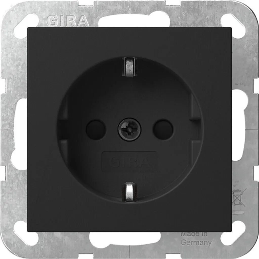 Prise de Courant avec Protection Enfant Noir Mat GIRA - Modèle IP20 UP