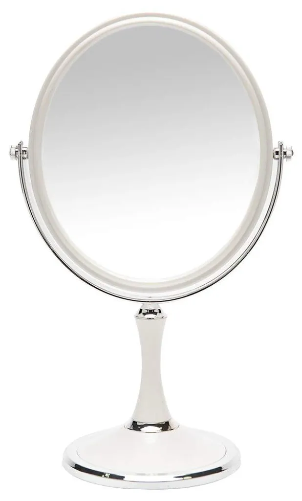 Miroir double face grossissant x3 argent, socle stable et pied pivotant