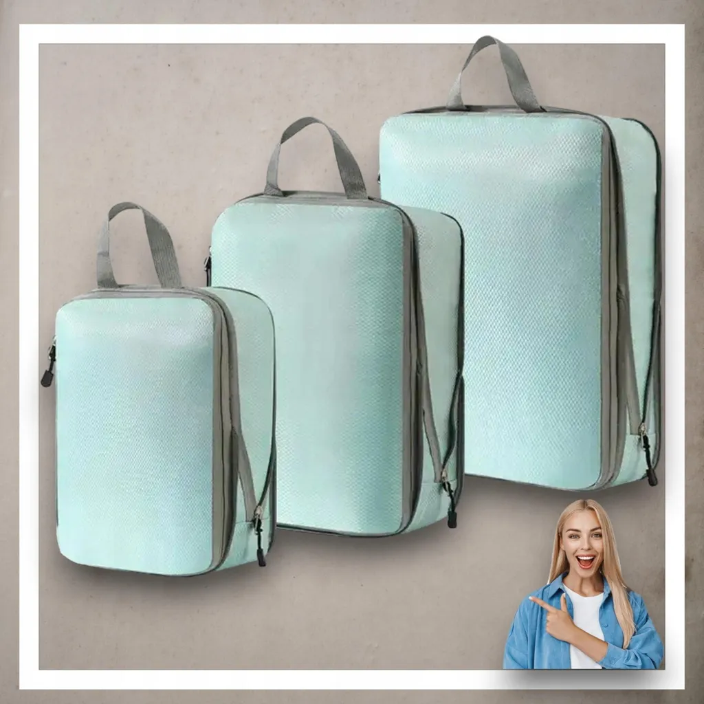 Organizer Valigia per Famiglie - Set 3 Cubi Compressione Anti-Macchia - 3
