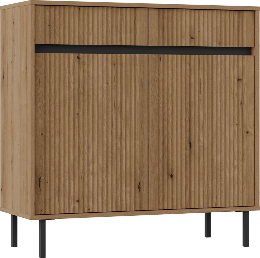 Masseno Kommode OSTIA 100 cm Sideboard mit 2 Schubladen und 2 Türen für Wohnzimmer Schlafzimmer Modern 100x40x100 cm Goldfarben / Goldfarben
