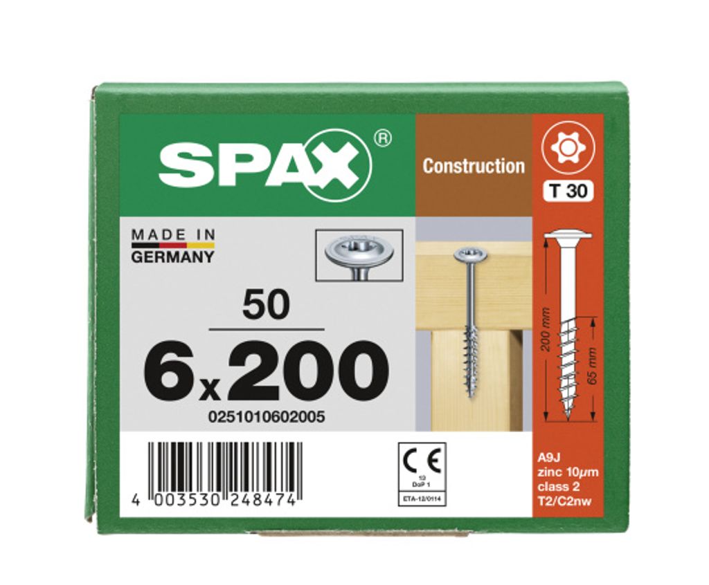 SPAX 251010602005 Tellerschrauben 6 mm 200 mm T-Profil Produktbild 2