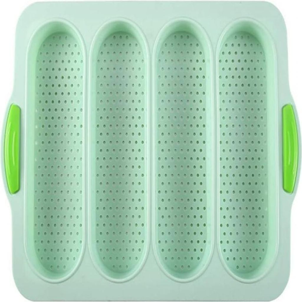 Silikon-Backform mit 4 Schlitzen, antihaftbeschichtet, für französische Stäbchen, Kuchenofen, Backzubehör (Hellgrün)
