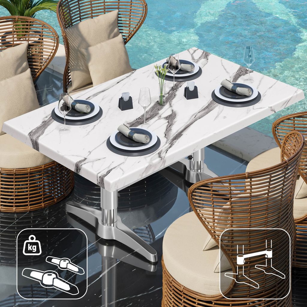 WBC | Jamaika Loungetisch | B: T: H: 120 x 70 x 40 cm | Weiß Marmor / Aluminium | Zusatzgewicht + Verbinder | Bistro Loungetisch Gastro Tisch
