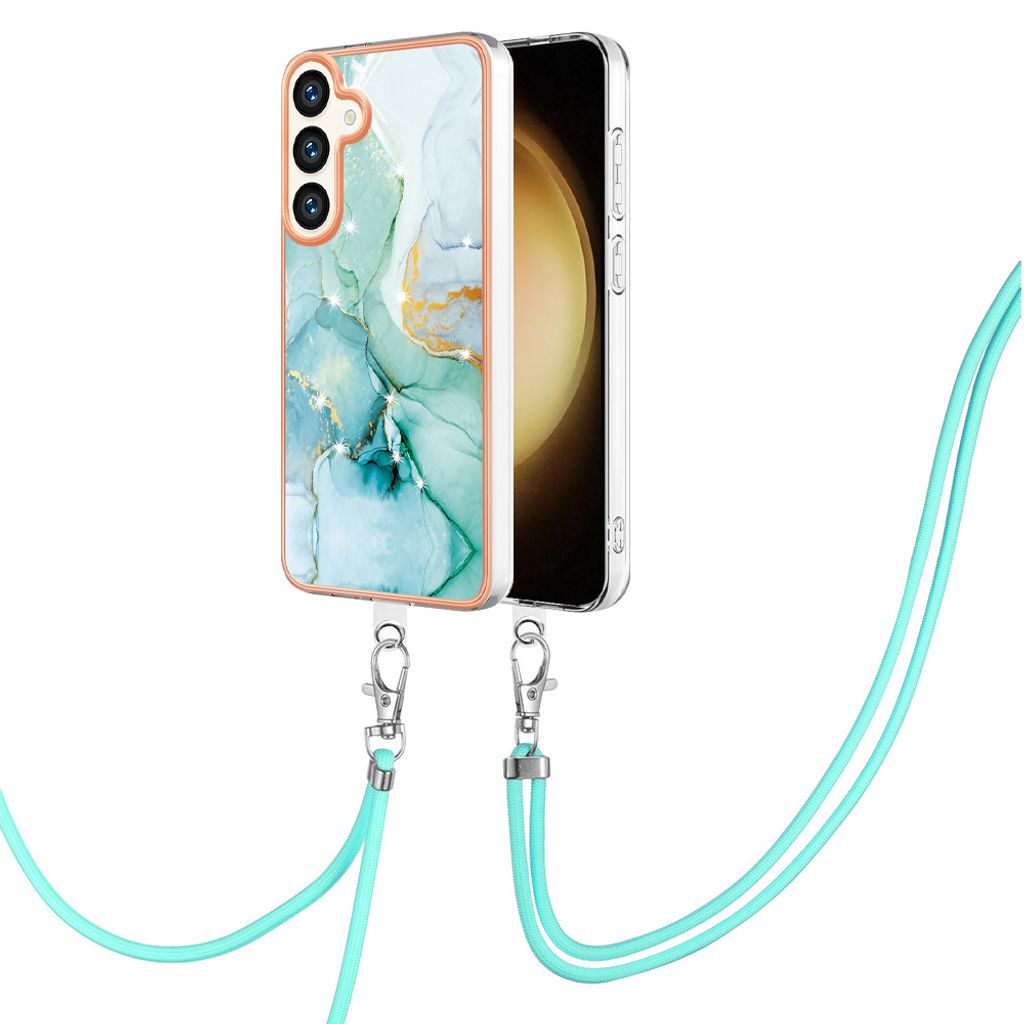 Handykette Hülle für Samsung Galaxy S25 Muster TPU Schutzhülle mit verstellbarem Tragegurt Grün