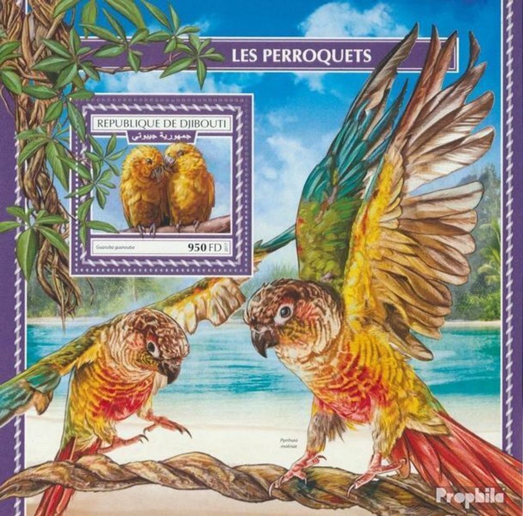 Briefmarken Dschibuti 2017 Mi Block 1052 (kompl. Ausg.) postfrisch Papageien