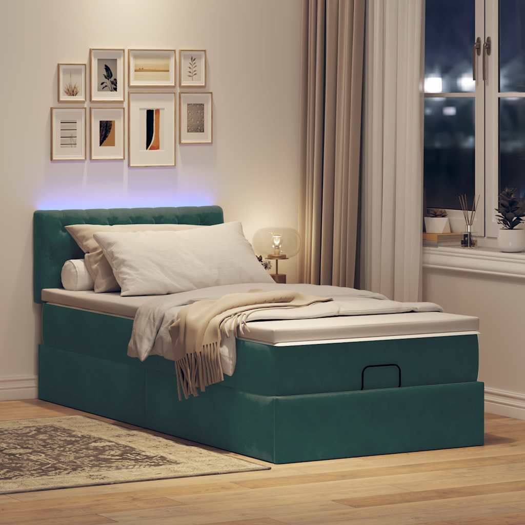 Maison Exclusive - Ottoman-Bett mit Matratze & LEDs Dunkelgrün 90x190 cm Samt