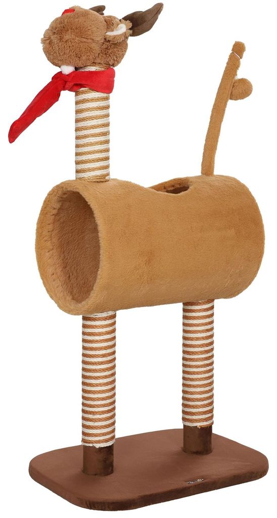 Kratzbaum für Katzen - Kratzsäule 98 cm - 2 Ebenen - Hanf - Hirsch-Design - Mit Höhle und Spielball