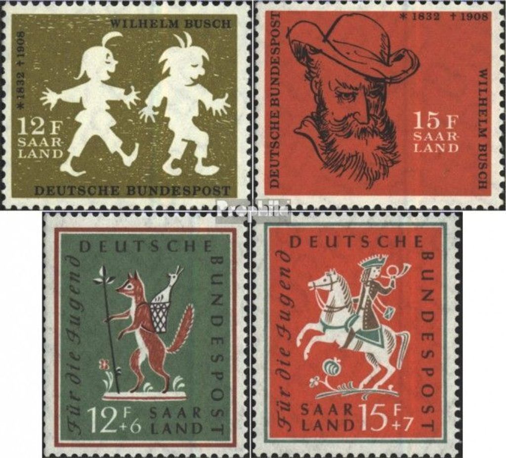Briefmarken Saarland 1958 Mi 429-430,433-434 (kompl.Ausg.) postfrisch 50. Todestag von Wilhelm Busch