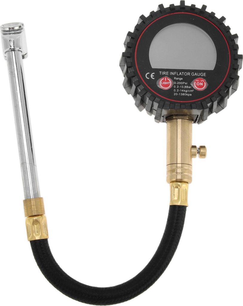 Digitalanzeige Reifendruckmesser 3-200PSI Reguläre Luftdruckmesser für Reifen mit Schlauch Schwarz 1 Stk