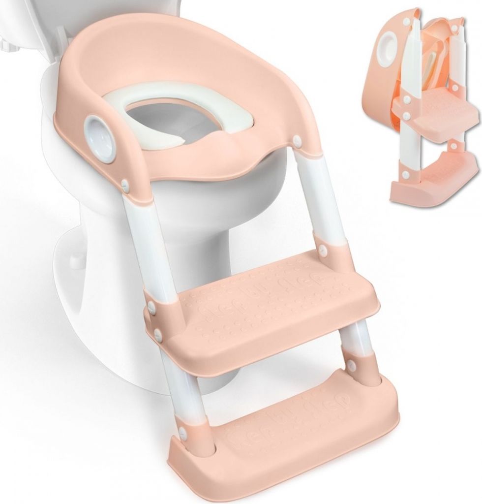 Mobiclinic Kids, Toilettensitz Kinder, Modell Lala, Europäische Marke, Toilettensitz Kinder mit Treppe, WC-Sitz Kinder, Rosa und weiß