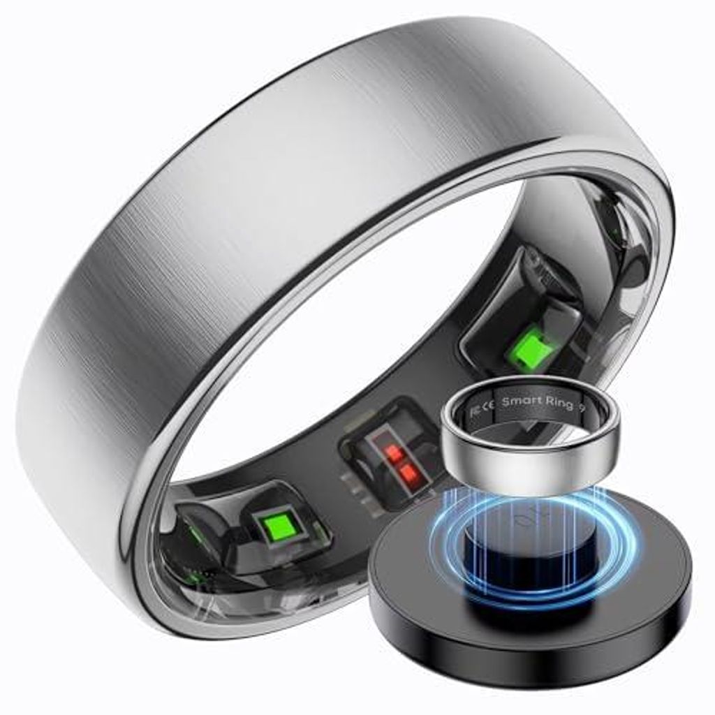 Smart Ring Edelstahl Smartringe für Herren Damen 5 ATM Wasserdicht Fitness Ring Tracker Android iOS Fitnessring Schlaftracker Pulsmesser Schlafrin...