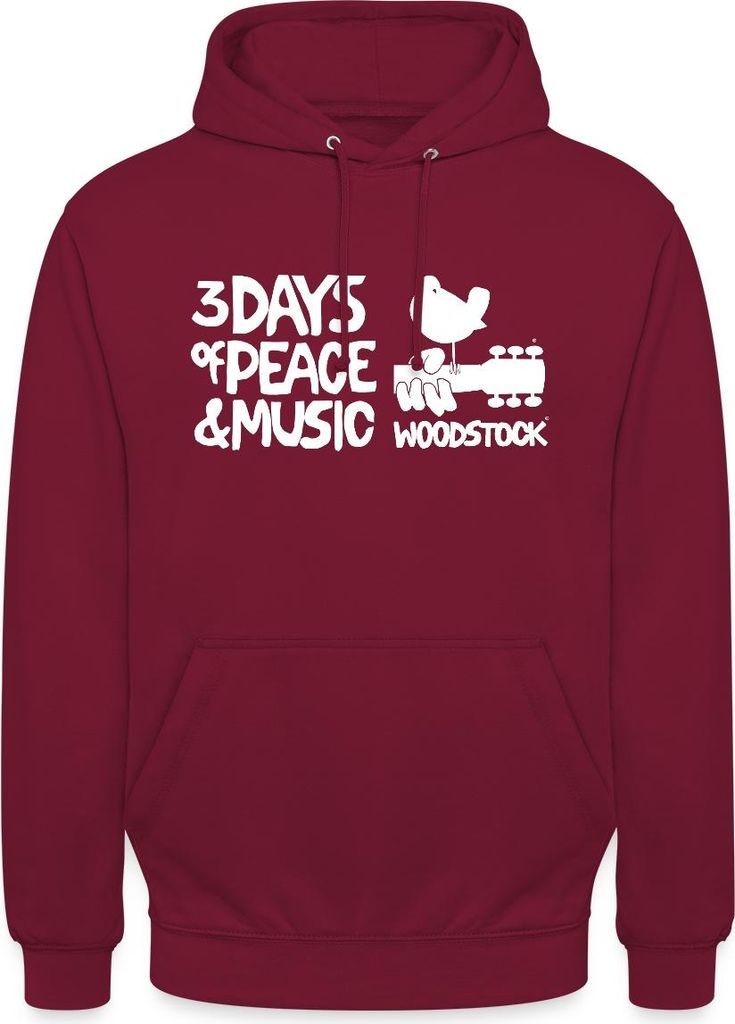 Spreadshirt Woodstock Logo Weiß 3 Days Of Peace & Music Uni Hoodie, XL, Bordeaux
