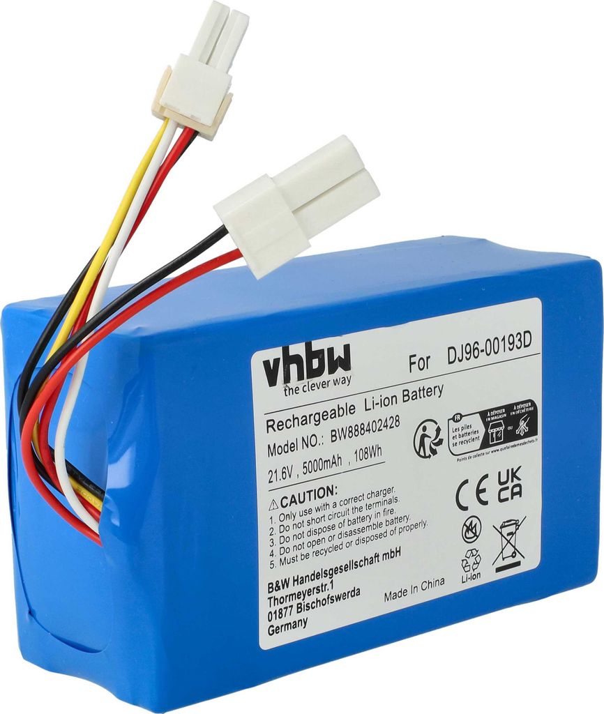 vhbw Akku Ersatz für Samsung DJ96-00193D für Staubsauger (5000 mAh, 21,6 V, Li-Ion)