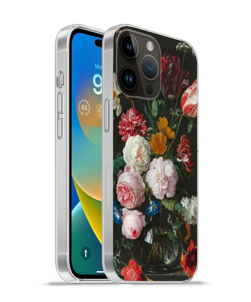 MuchoWow Handyhülle Schutzhülle Hülle für Apple iPhone 14 Pro - Softcase Stilleben mit Blumen in einer Glasvase - Gemälde von Jan Davidsz. d...