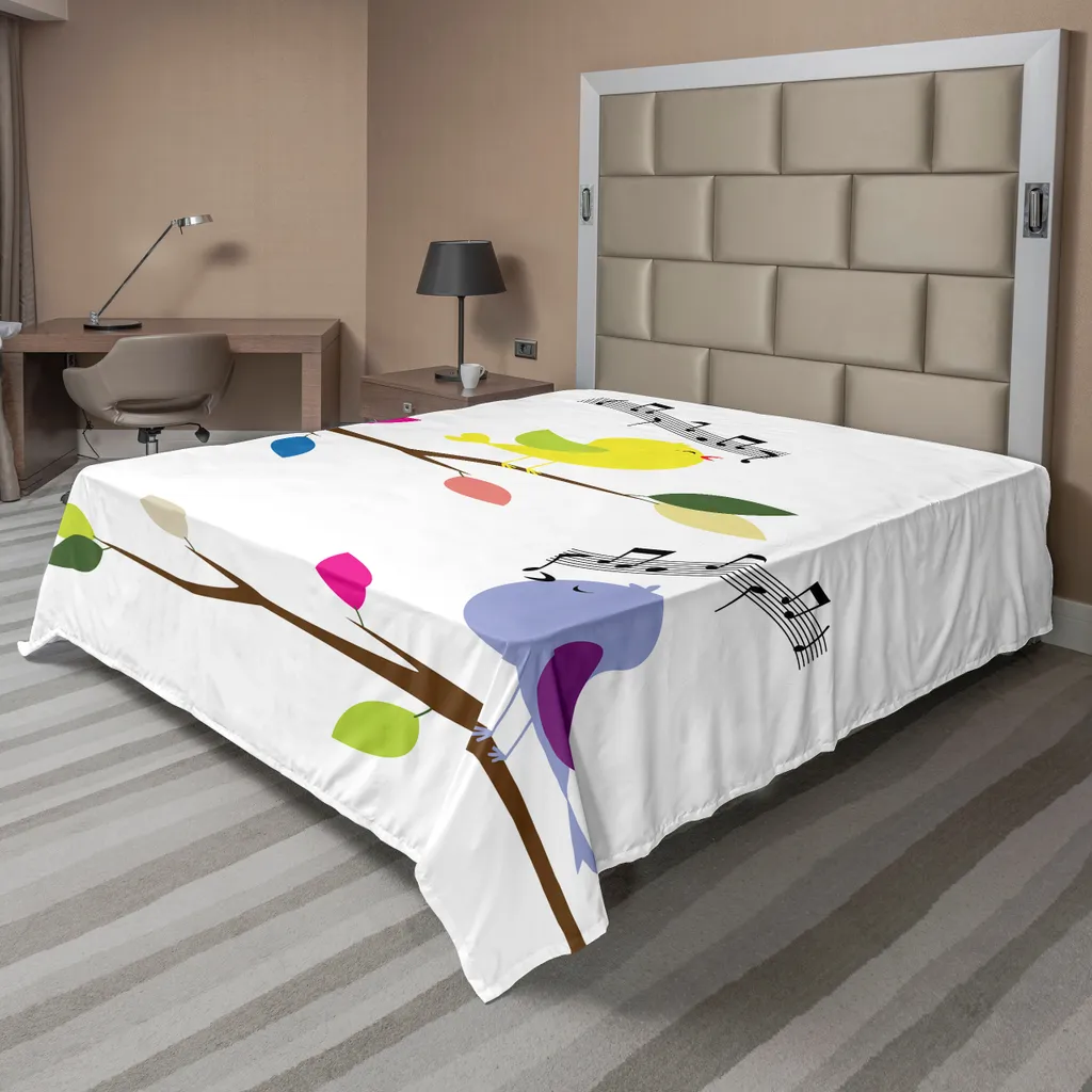 Drap de lit anti-plis oiseaux colorés pour un lit toujours impeccable 205