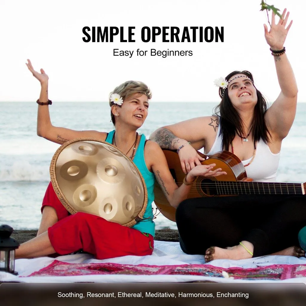 Tambour à Main Handpan 9 Notes Instrument de Percussion Acier 22 Pouces