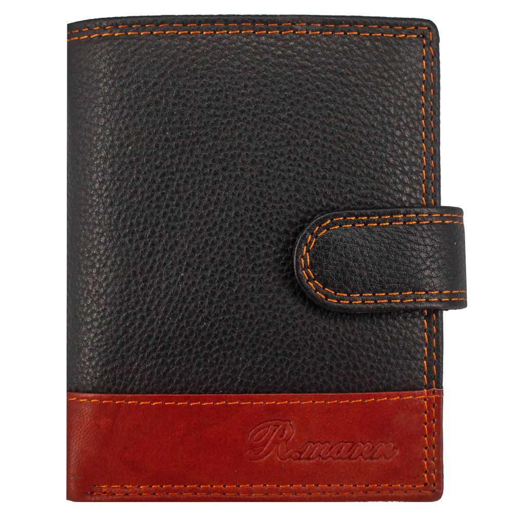 Herren Nappa Echtleder Portemonnaie Geldbörse – in elegantem Schwarz / Mahagoni Design