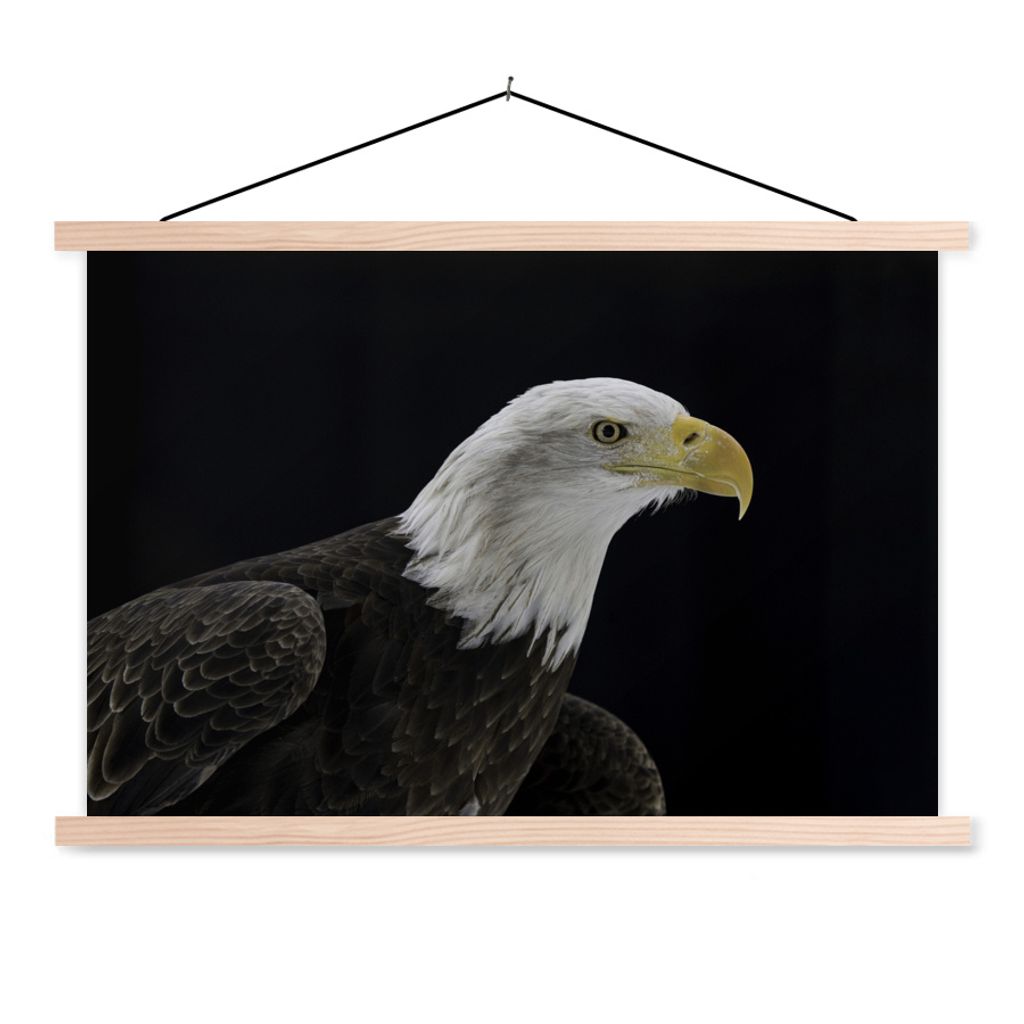 MuchoWow Textilposter Adler - Vogel - Schnabel - Schwarz 120x80 cm mit holzfarbenen Rahmen - Aufhängeset