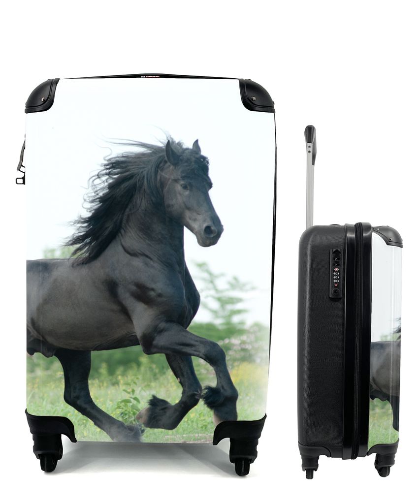 MuchoWow Koffer Handgepäck Trolley Rollkoffer Kleine Reisekoffer mit 4 Rollen - Pferd - Schwarz - Natur - Cabin Size < 55x40x23 cm & 55x40x20 cm...