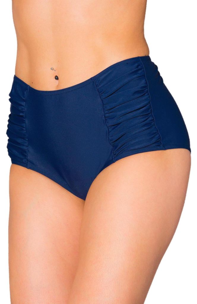 Aquarti Damen Bikinihose mit Hoher Taille und Raffung, Farbe: Dunkelblau, Größe: 44