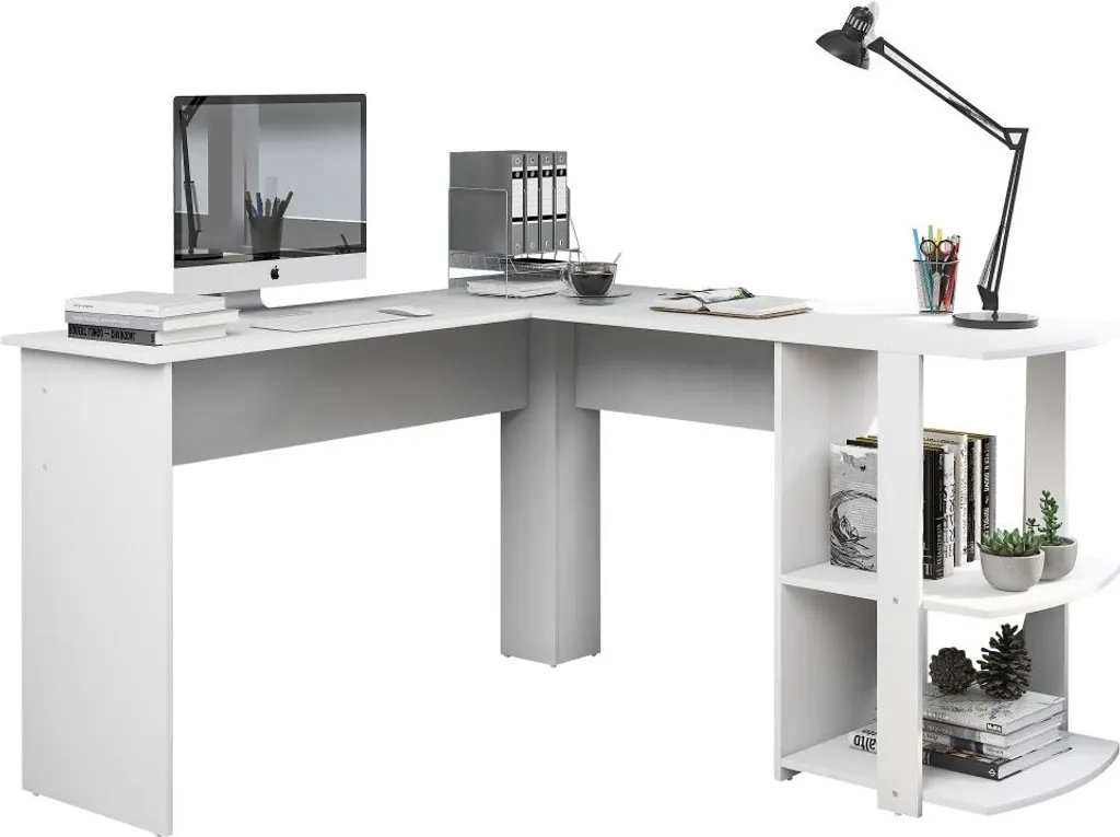 Bureau d'angle blanc avec double rangement intégré de haute qualité - 9
