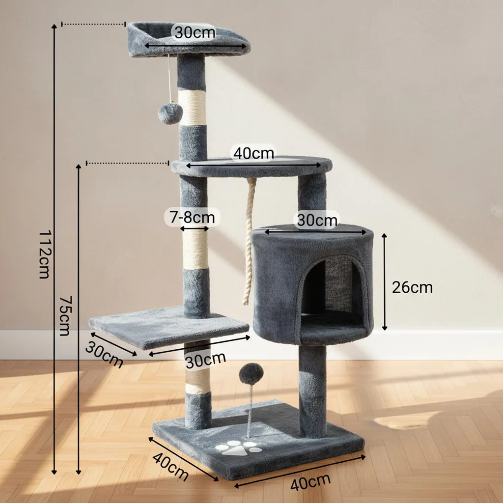 Arbre à Chat pour Appartement 112 cm avec Poste d'Observation et Jeu