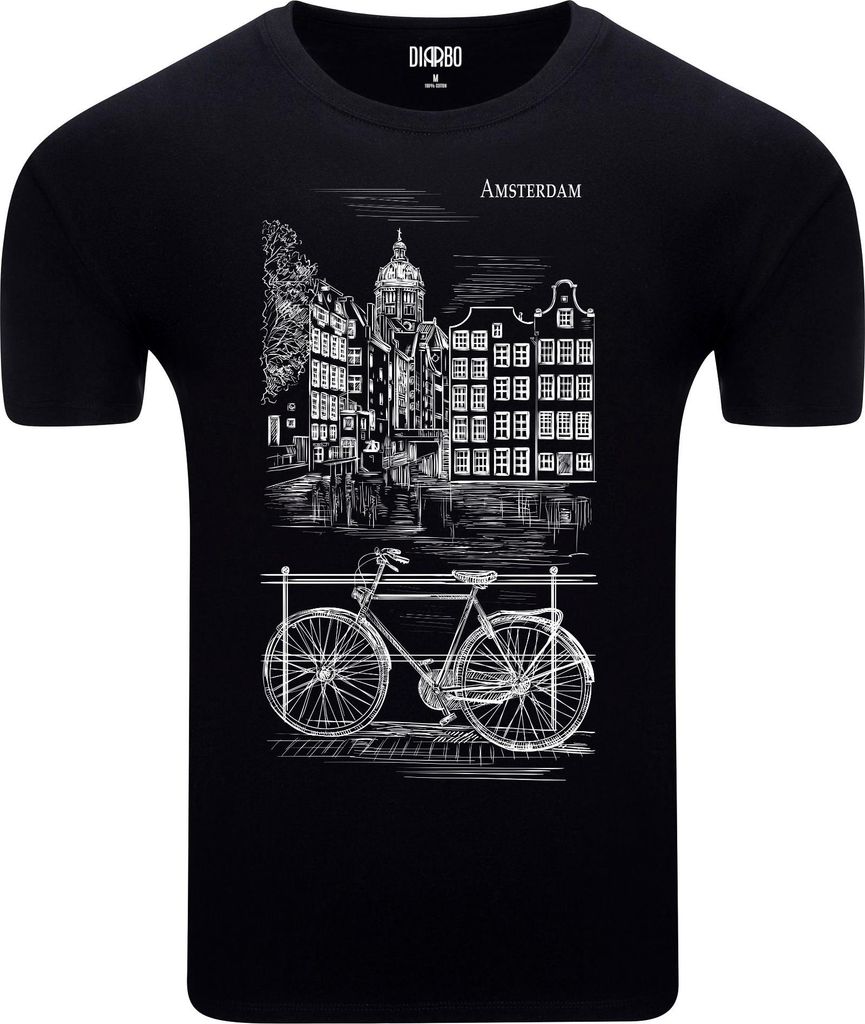 Diarbo Herren T-Shirt mit Fahrradliebhaber Druck Amsterdam Fahrrad Schwarz Gr.XL