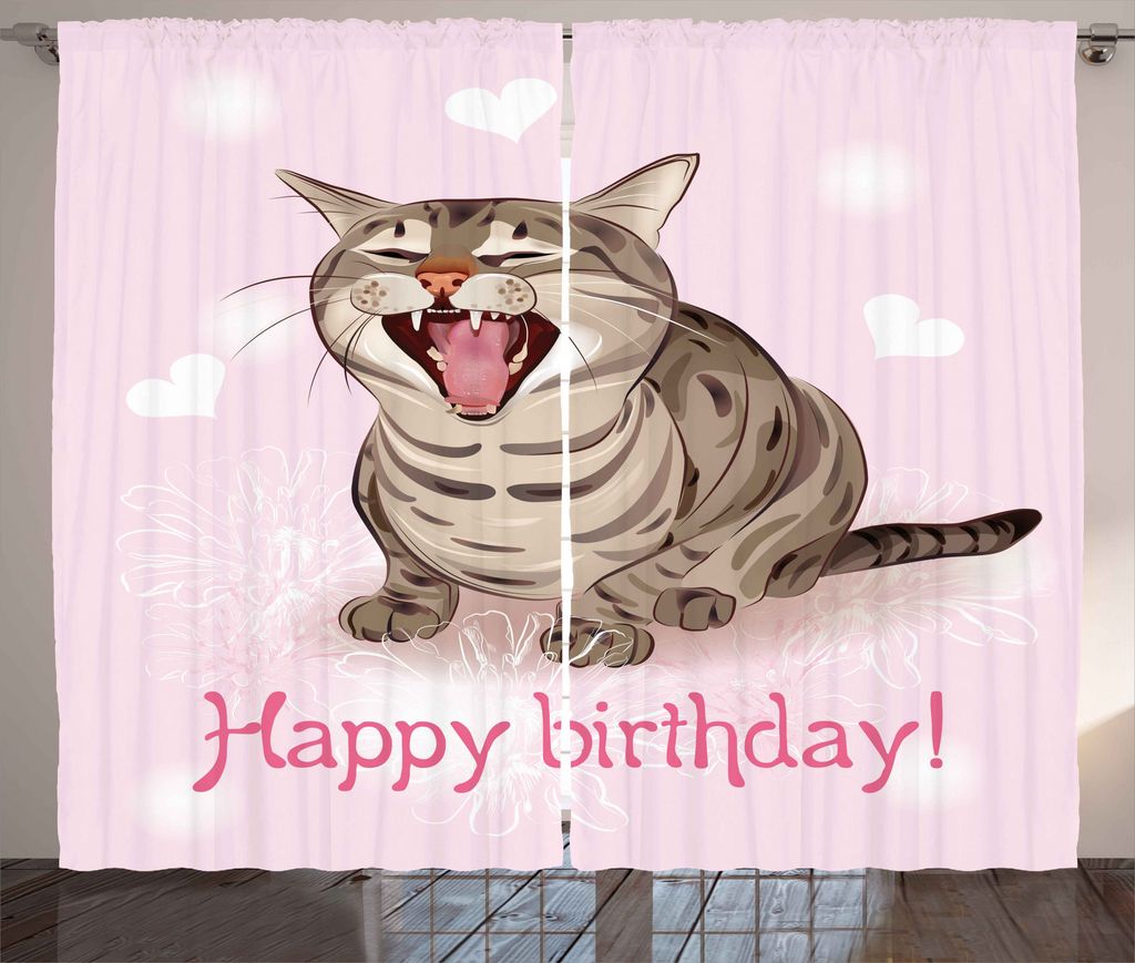 ABAKUHAUS Katze Rustikaler Vorhang, Lustiges Kätzchen Gruß-Lied, Wohnzimmer Universalband Gardinen mit Schlaufen und Haken, 280 x 175 cm, Baby Pi...