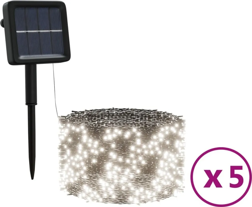 Guirlande Solaire 1000 LED Blanc Froid Étanche avec 5 Panneaux Solaires