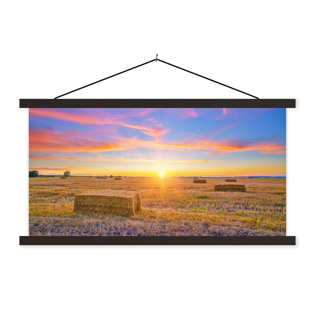 MuchoWow Textilposter Stroh - Sonne - Himmel - Landschaft 60x30 cm mit schwarzem Rahmen - Textilien
