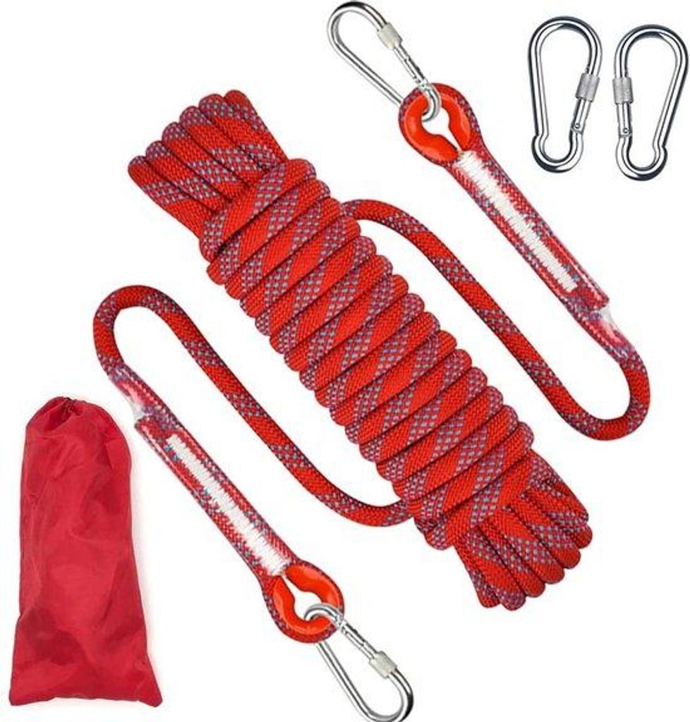 Nylon-Kletterseil 10 m - Outdoor-Kletterseil 8 mm - Wandersicherheitsseil für draußen - Rettungskabel mit Karabinerhaken - Camping-Wanderseil