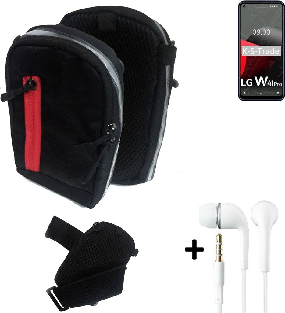 K-S-Trade Outdoor Gürteltasche Holster Umhängetasche + Kopfhörer kompatibel mit LG Electronics W41 Pro schwarz Handy Tasche Case travelbag