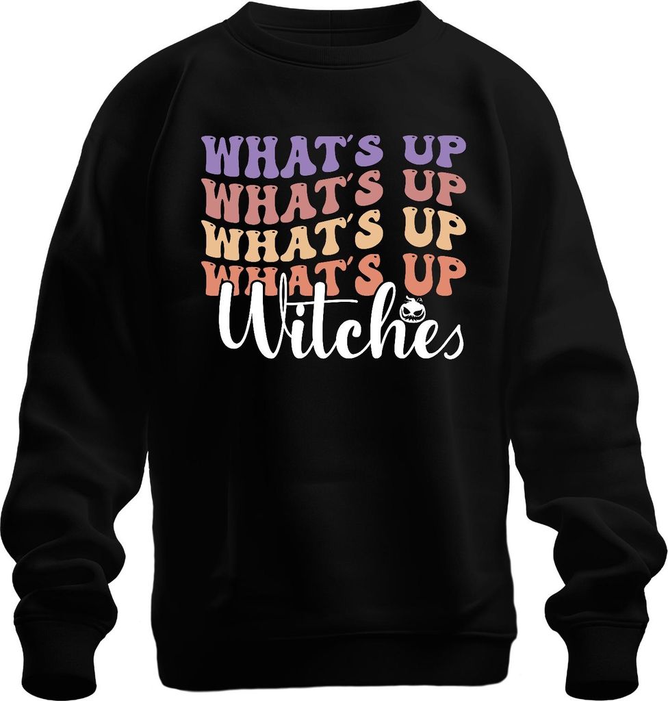 Whats up Witches Halloween Hexen Lustig Retro Kürbis Geschenk Uni Sweatshirt Pullover, Schwarz, M