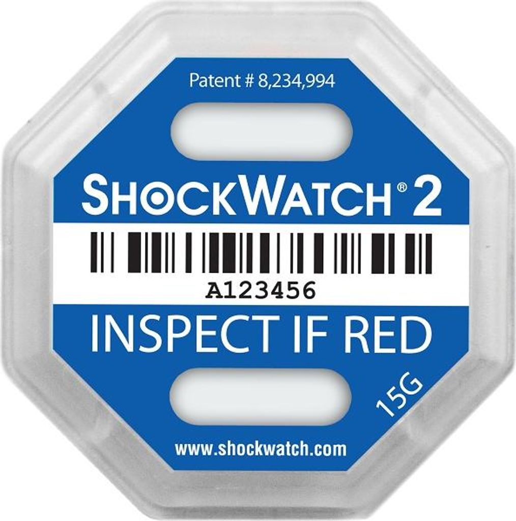 ShockWatch 2 Aufkleber – zeigt Stöße an, blau (15g), mit Warnetiketten – 10 Stk
