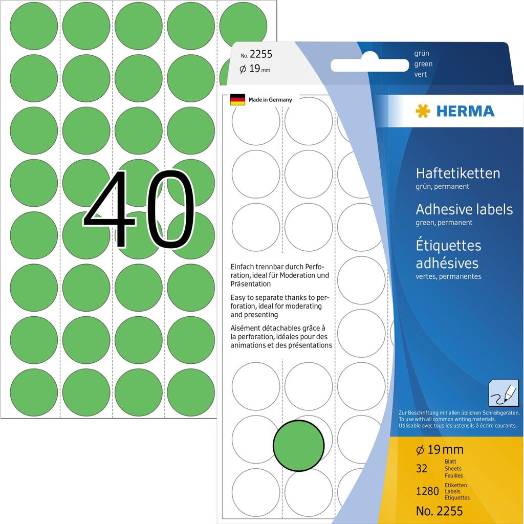 Vielzwecketiketten grün Ø 19 mm rund Papier matt Produktbild 
