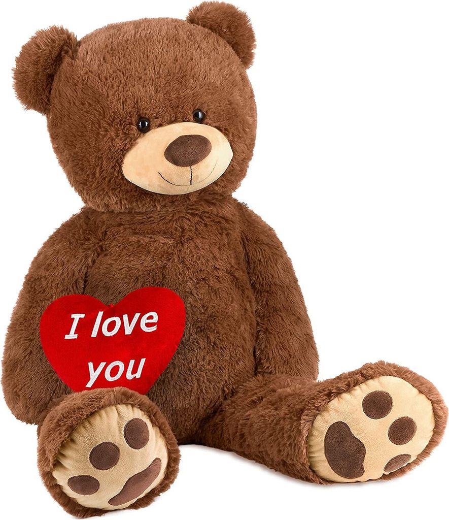 Brubaker XXL Teddybär 100 cm Braun mit einem I Love You Herz Stofftier Plüschtier Kuscheltier