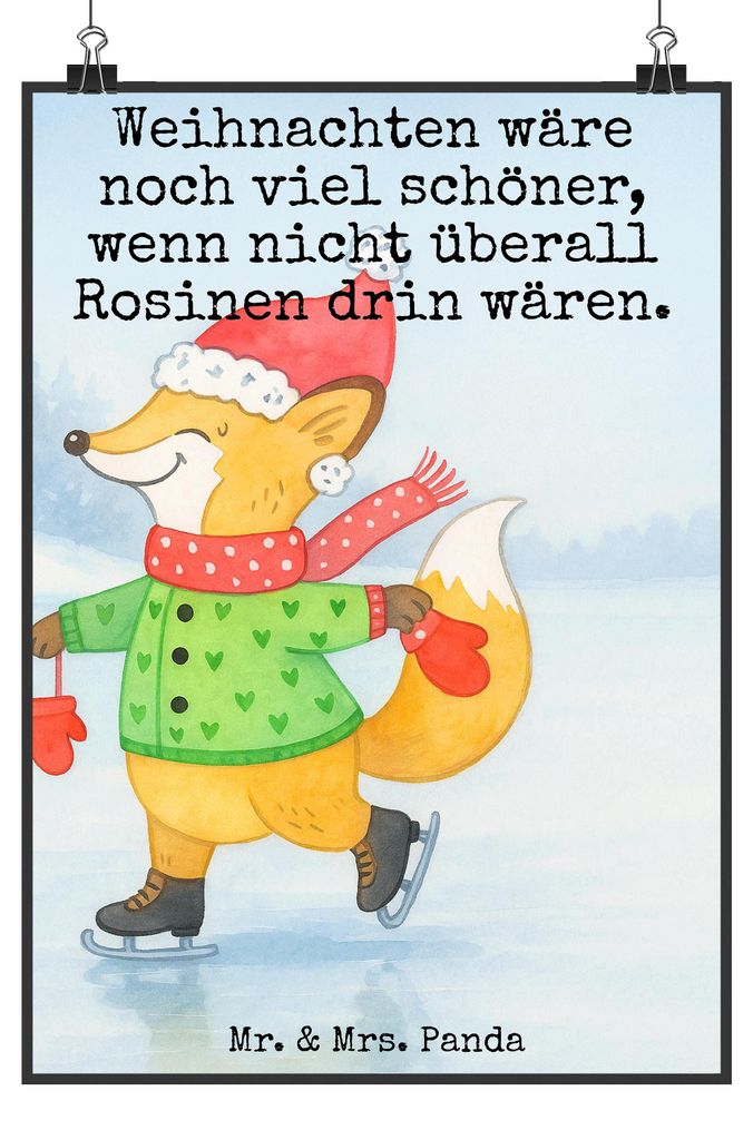 Mr. & Mrs. Panda Bild Fuchs Schlittschuhe Design DIN A5 - Weiß - Geschenk, Weihnachten, Weihnachtsmann, Deko, Plakat, Weihnachtsbaum, drucke, Wand...