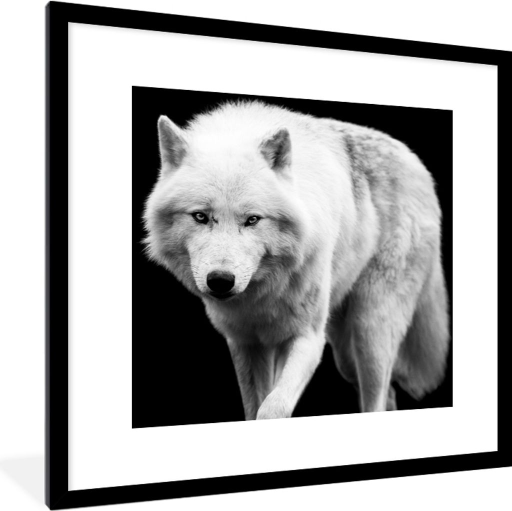 MuchoWow® Gerahmtes Poster Wolf - Tier - Schwarz - Weiß Produktbild 