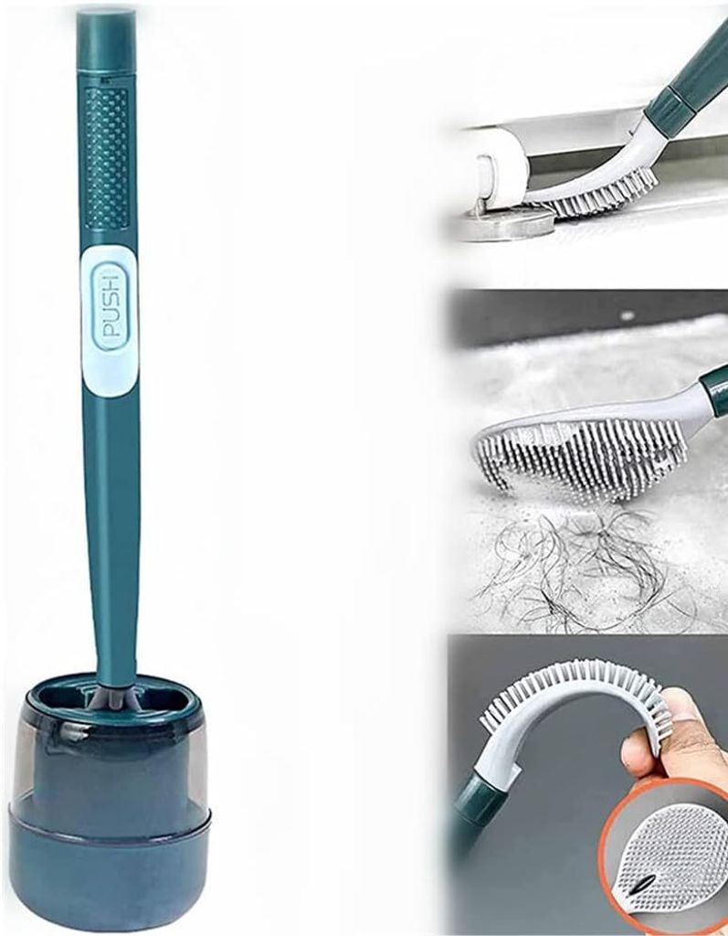 Nachfüllbares Toilettenbürsten- und Halter-Set, Silikon-Toilettenbürste mit langem Griff, Wandmontage, Toilettenbürste mit Halter und Seifenspe...