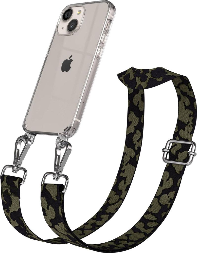 EAZY CASE Handykette - Verstellbarer Trageriemen kompatibel mit Apple iPhone 13 Mini, Handykordel mit transparenter Silikon-Hülle, Karabiner Silbe...