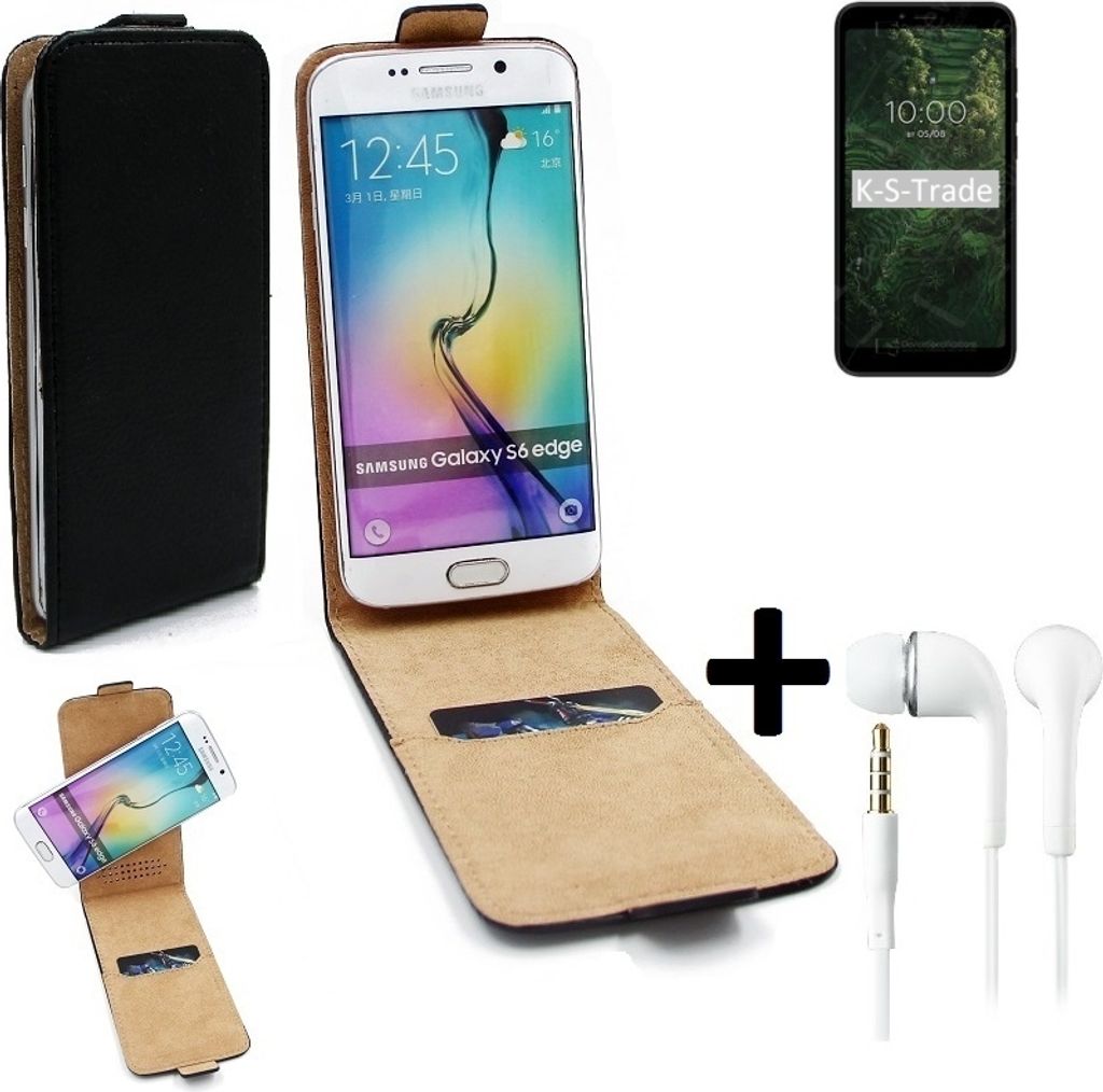 K-S-Trade Handyhülle + Kopfhörer kompatibel mit BQ Mobile BQ-5745L Clever 360° Flipstyle Schutzhülle Smartphone Tasche Case Flip cover schwarz 1x