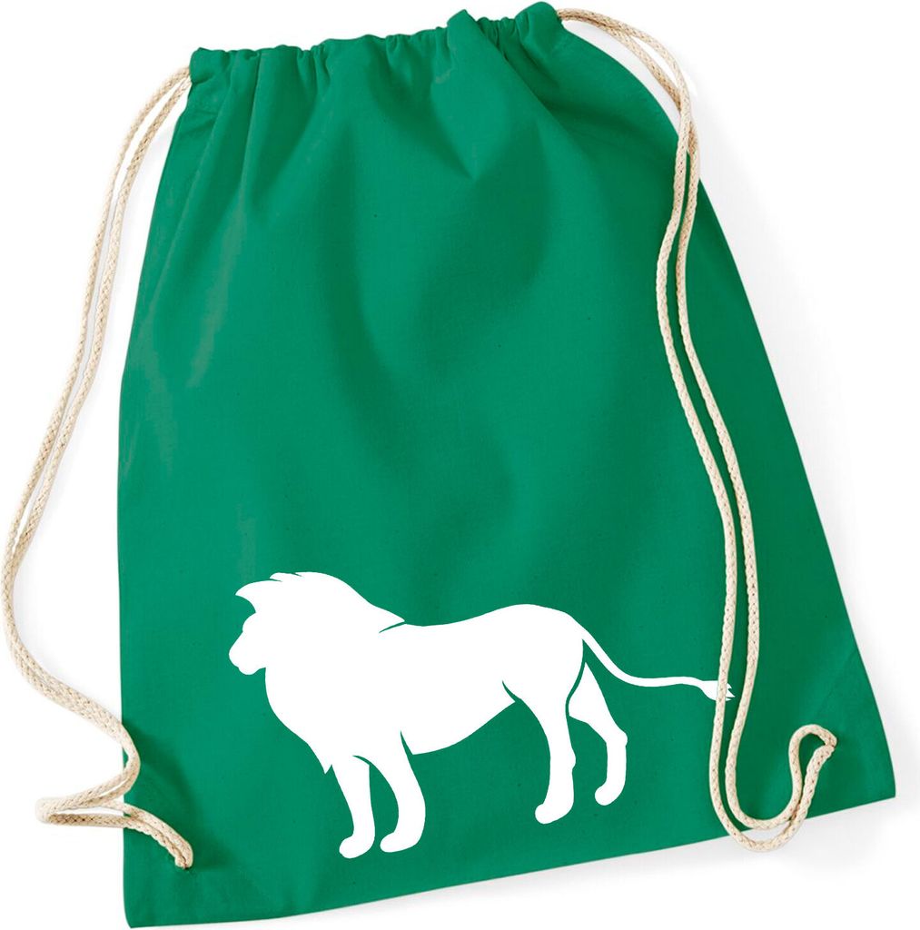 Huuraa Turnbeutel Löwe Silhouette 12 Liter Kelly Green Baumwolle Rucksack Geschenkidee
