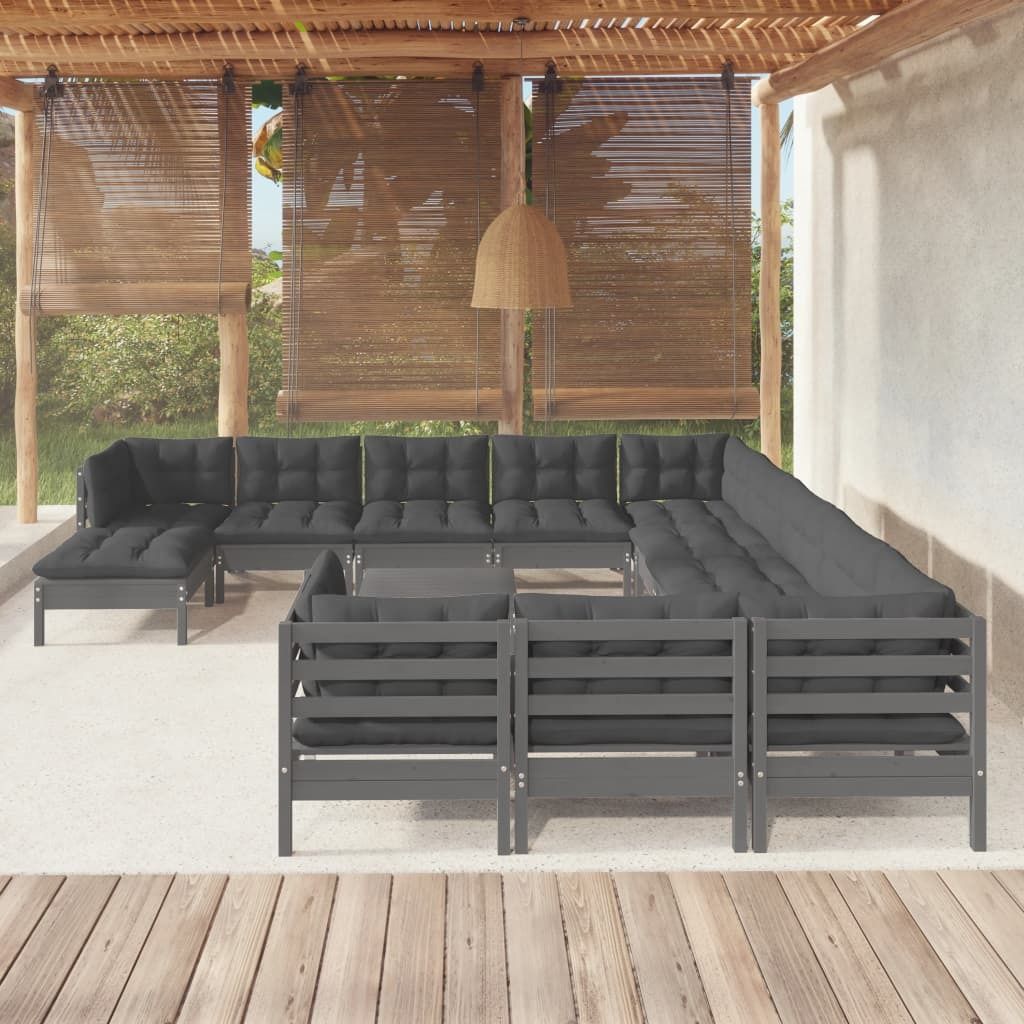 Prolenta Premium 13-tlg. Garten-Lounge-Set mit Kissen Weiß Kiefernholz